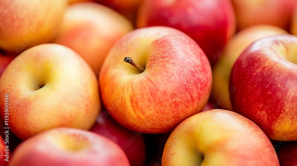 Fresh Red and Yellow Apples Piled Together in Closeup with Vibrant Colors and Wood Stems : Generative AI Fresh Red and Yellow Apples Piled Together in Closeup with Vibrant Colors and Wood Stems : Generative AI