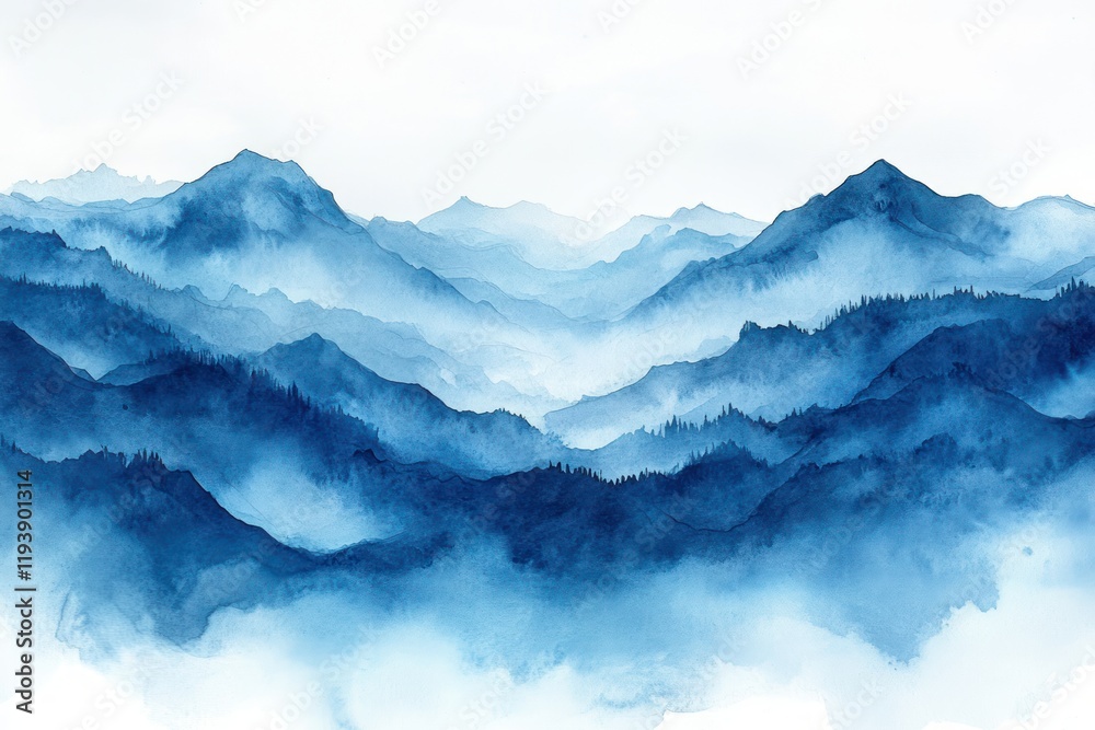 Tranquil Blue Watercolor Background with Soft Sunlight and Space for Text or Image
