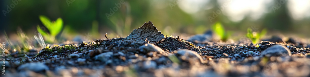 Soil Mound with Bark Fragment and Seedlings Soil Mound with Bark Fragment and Seedlings