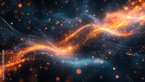 Wallpaper Mural Stunning Abstract Background with Glowing Particles and Flowing Waves in Orange and Blue Colors for Digital Art, Technology Themes and Creative Projects Torontodigital.ca