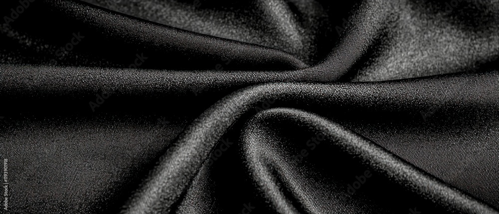 Fototapeta premium Elegant Black Silk Fabric Texture Draped Shiny Smooth Luxurious Background