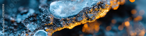 Close-up of Icy Surface with Gold Accents