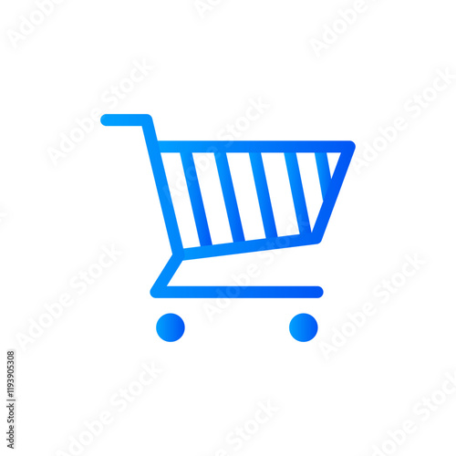 Flat blue shopping cart icon, gradient color shop goods trolley product element, elegant digital e-commerce sell item, online business e store monochrome illustration for website buy page logo design