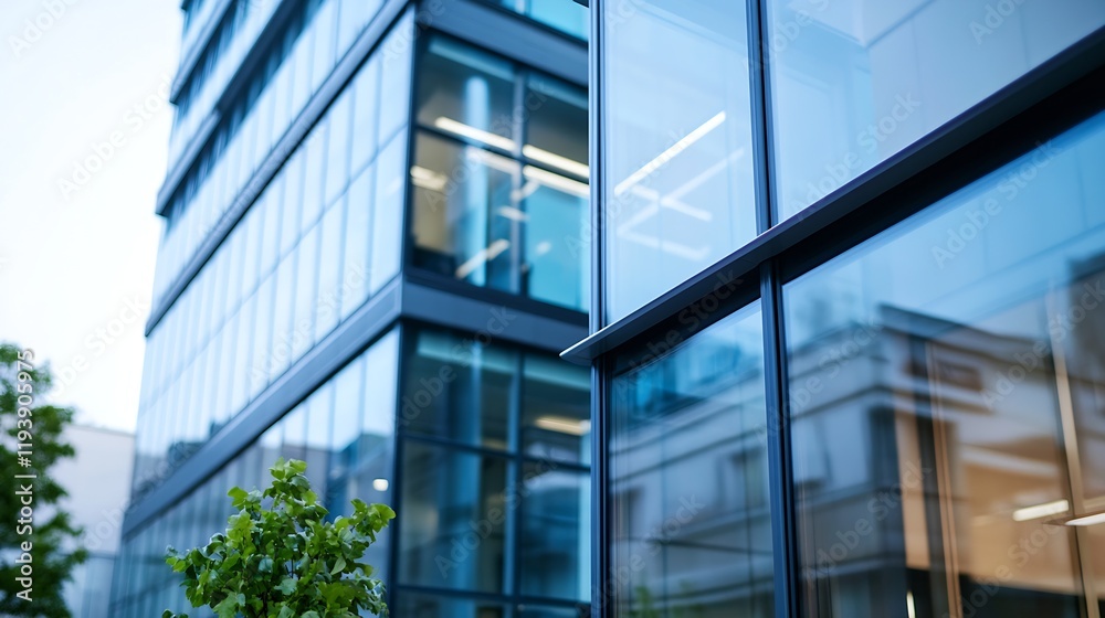 Modern Glass Office Building Exteriors with Reflective Windows and Urban Environment : Generative AI Modern Glass Office Building Exteriors with Reflective Windows and Urban Environment : Generative AI
