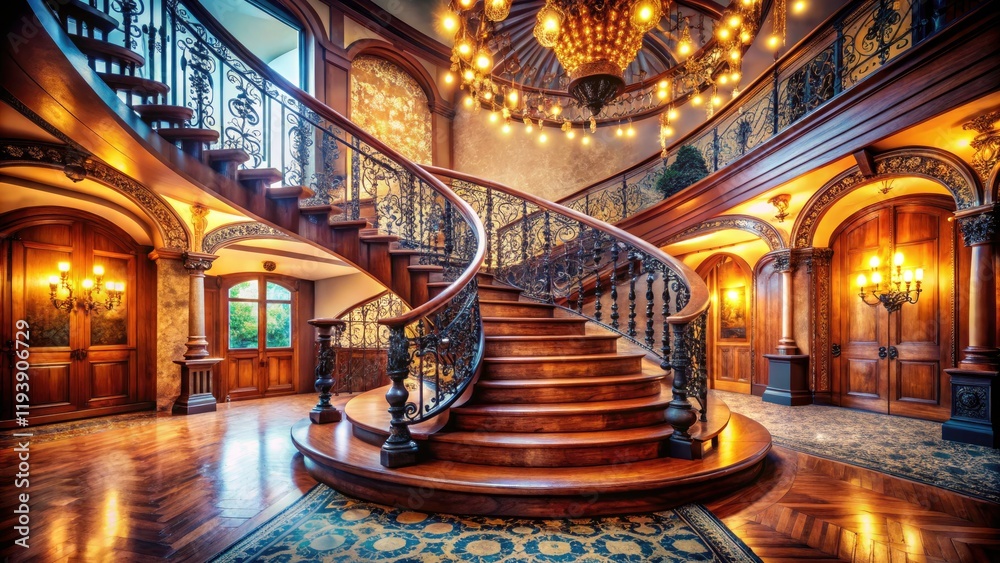 Fototapeta premium Ash wood spirals towards the sky, a majestic staircase dominating the landscape photograph's grand entrance.