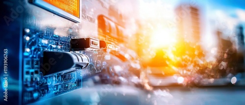 Wallpaper Mural Futuristic Cityscape with Advanced Technology and Circuit Board Torontodigital.ca