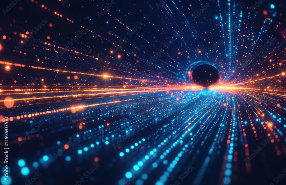 Obraz premium Vibrant Cosmic Tunnel with Light Trails, Bright Particles, and Abstract Patterns Creating a Mystical Journey Through Space and Time