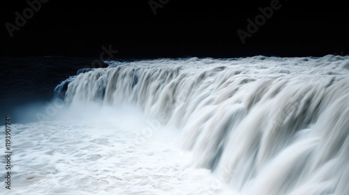 Majestic Waterfall Cascading Over Rocks in Dark Surroundings