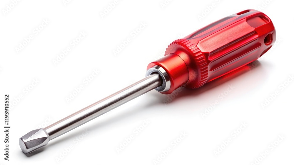 Professional closeup: a red-handled screwdriver against a pure white background. High-resolution stock image. Professional closeup: a red-handled screwdriver against a pure white background. High-resolution stock image.