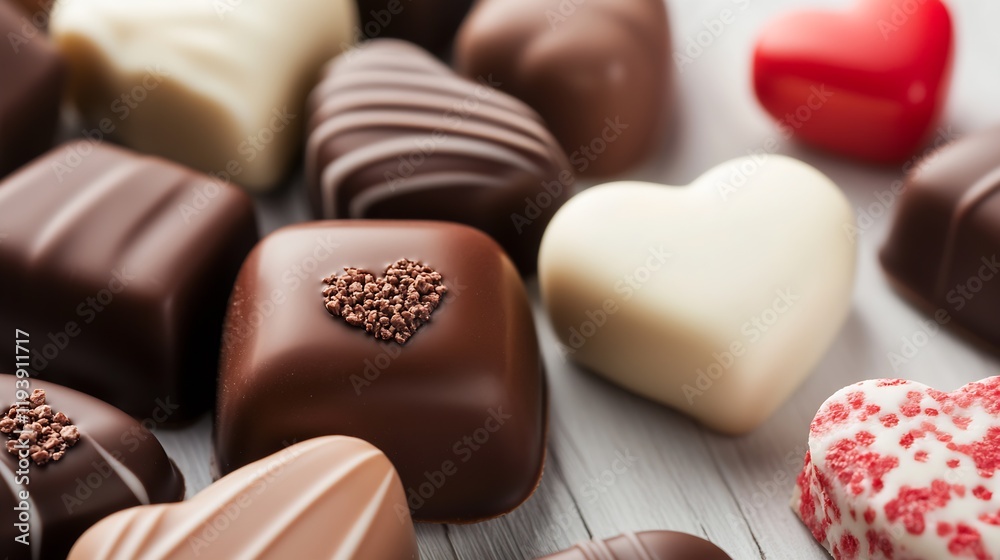 Elegant Heart Shaped Chocolate Pralines Displayed for a Special Romantic Celebration : Generative AI