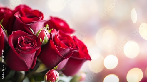 Vibrant Red Roses with Magical Bokeh Background for Romantic Events and Celebrations : Generative AI