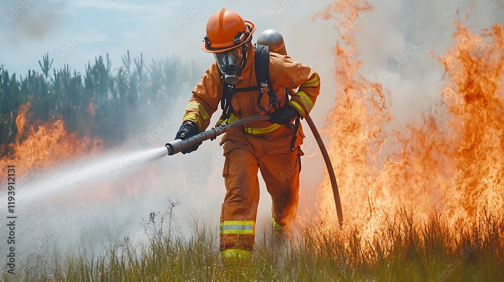 Firefighter battling wildfire forest action emergency close-up heroism Firefighter battling wildfire forest action emergency close-up heroism