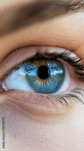 Closeup of Blue Human Eye with Detailed Iris and Natural Skin Texture : Generative AI photo