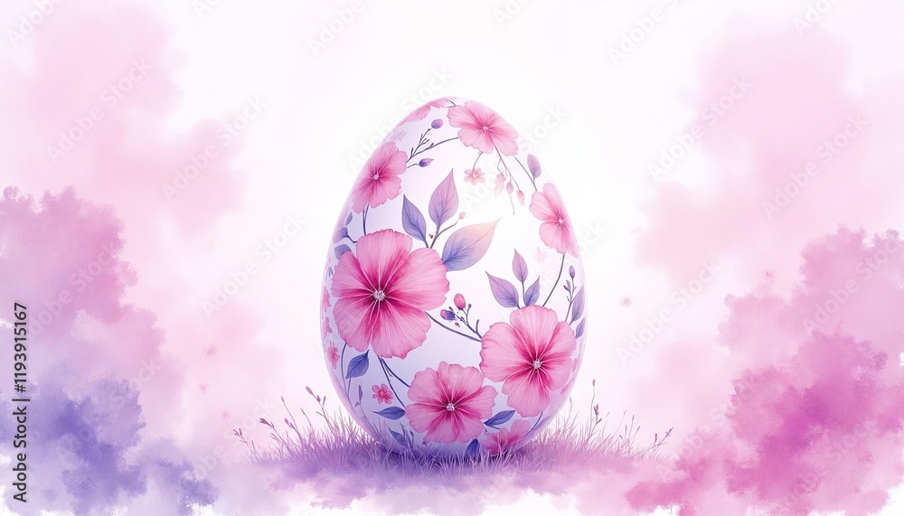 Floral-patterned Easter egg on pastel pink gradient, glowing background Floral-patterned Easter egg on pastel pink gradient, glowing background