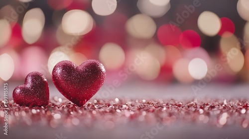 Glittery Red Heart Bokeh Effect for Romantic Valentine Themes : Generative AI