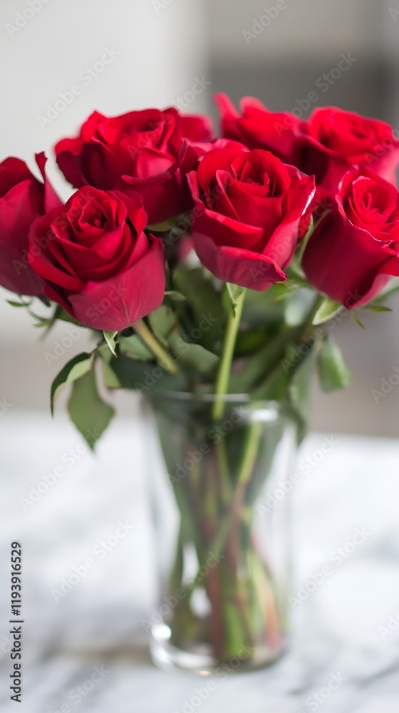 Beautiful Red Rose Bouquet in Glass Vase on Marble Table for Elegant Home Decor and Gifting : Generative AI Beautiful Red Rose Bouquet in Glass Vase on Marble Table for Elegant Home Decor and Gifting : Generative AI