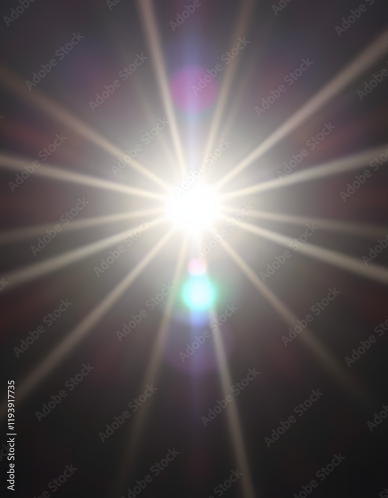 Obraz premium Real lens flare with strong sun backlight and light leaks, crayon drawing. isolated with white highlights