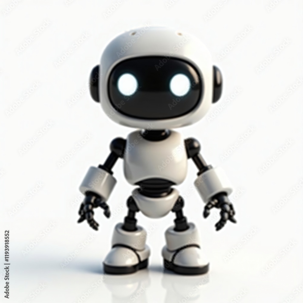 Adorable White Robot Character Cute Digital Toy Futuristic Technology Friendly AI Adorable White Robot Character Cute Digital Toy Futuristic Technology Friendly AI