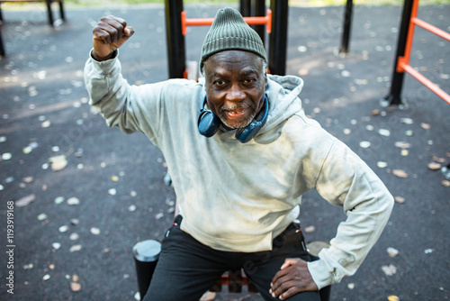 Senior man working out in the park