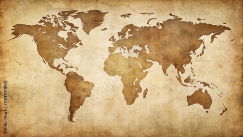 Fototapeta Naklejka Na Ścianę i Meble -  Aged World Map Antique Paper Texture Background for Travel, Exploration, and Global Concepts