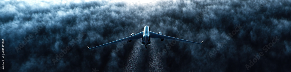 Naklejka premium Airplane in Flight Through Cloudy Sky