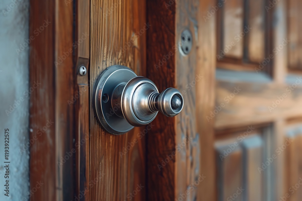 Obraz premium Closeup of a wooden door handle with a keyhole.