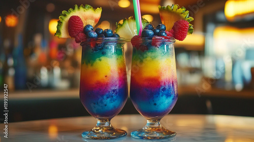 Stunning Rainbow Cocktail with Fresh Fruit photo