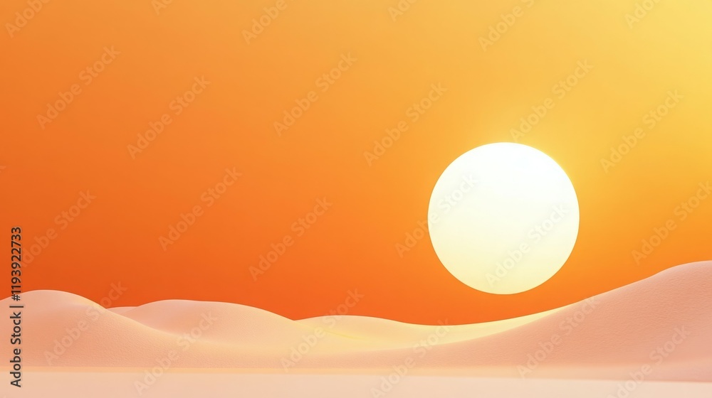 Obraz premium Sunset over a serene desert landscape. Warm, golden hues paint the sky as the sun sets.
