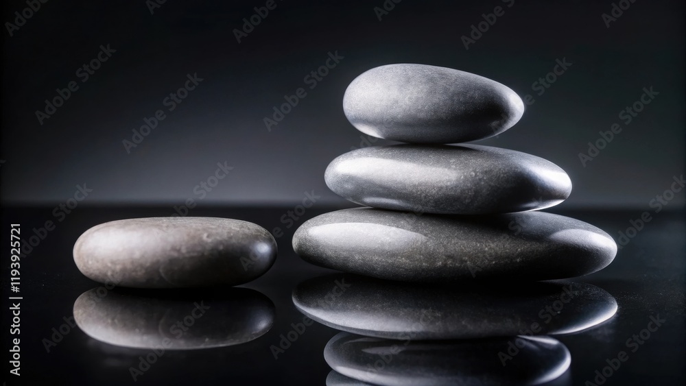 Serene Stack of Smooth Gray Stones on Reflective Surface Serene Stack of Smooth Gray Stones on Reflective Surface