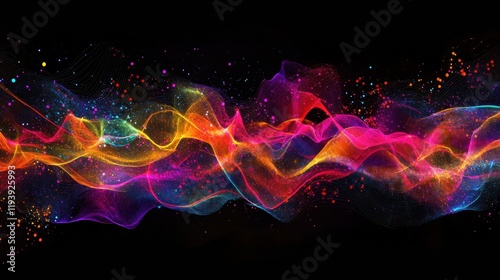 Vibrant energy flows create dynamic communication and data exchange visuals in a dark backdrop. Generative AI