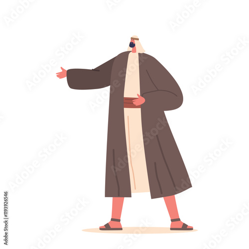 Bearded Ancient Israelite Man Depicted With Traditional Clothing And Sandals. Male Character of the Past Ages