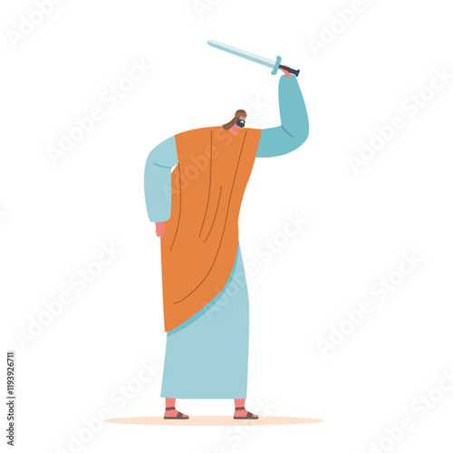 Ancient Israelite Man Stands Wielding Sword, Dressed In Traditional Clothing, Ready For Battle Or Defense