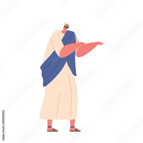 Bearded Ancient Israelite Man Depicted With Traditional Clothing And Sandals. Male Character Of The Past Ages
