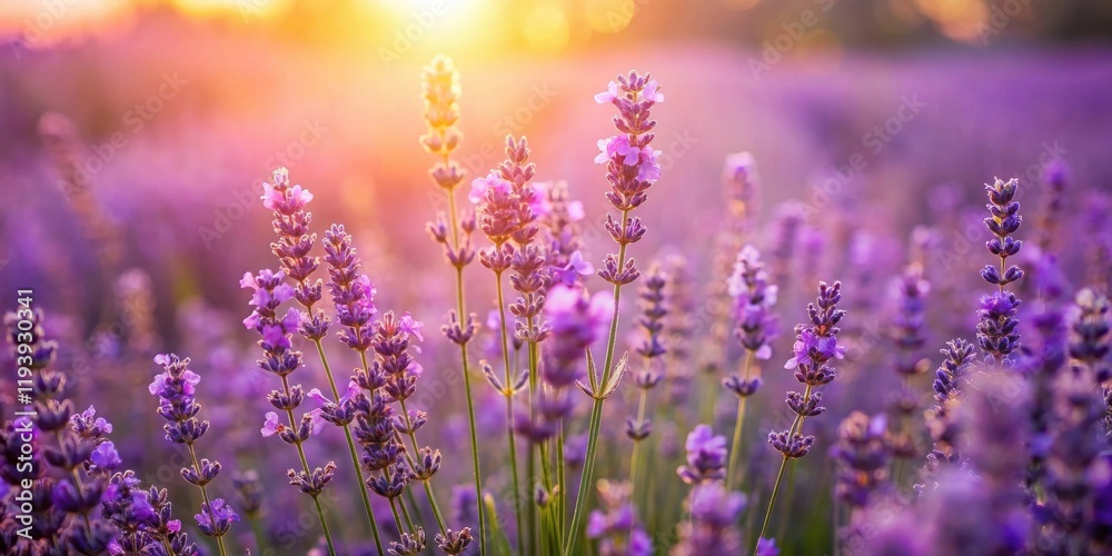 Obraz premium Golden Hour Lavender Field A Vibrant Sunset Scene