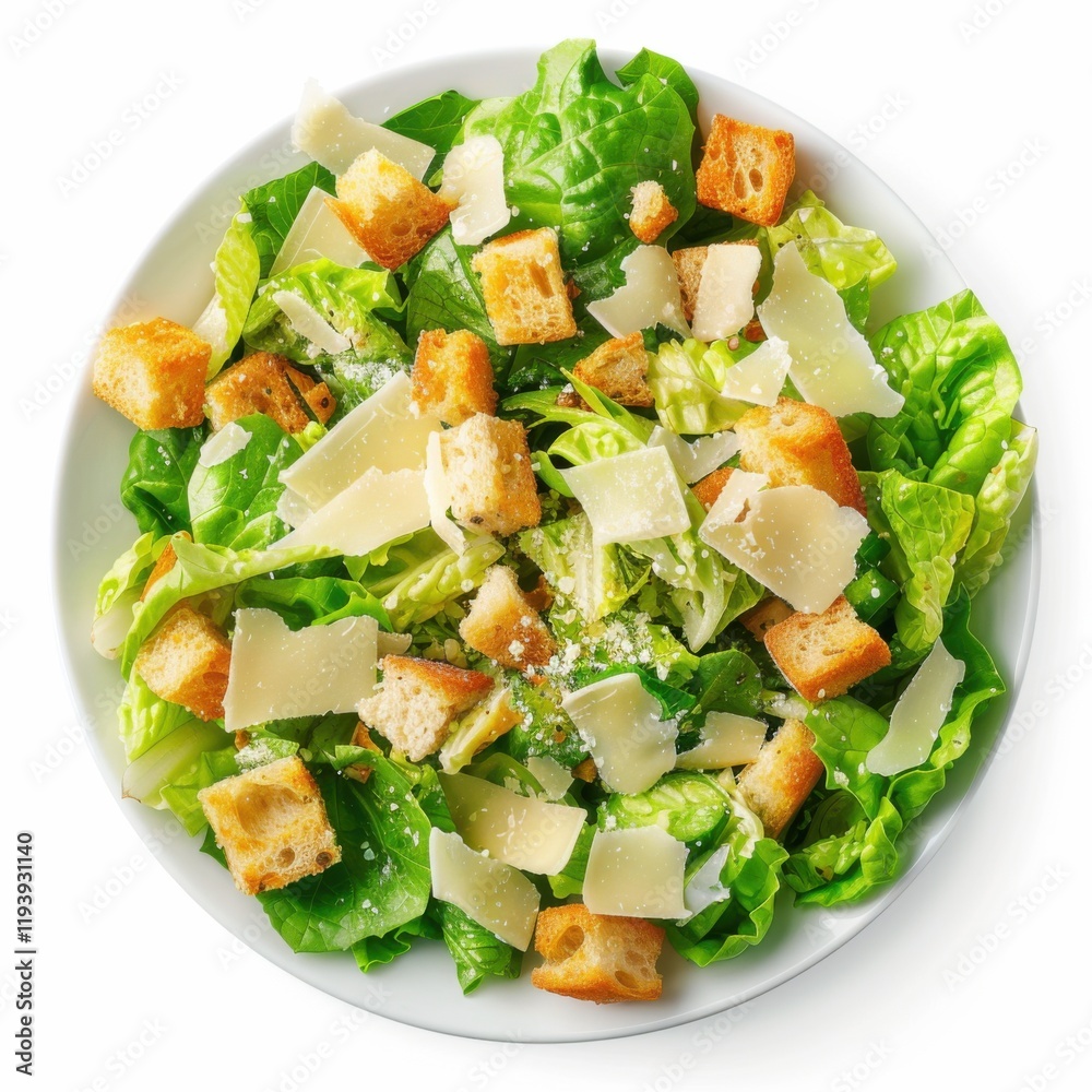 A classic Caesar salad with crisp romaine lettuce, croutons, and Parmesan cheese A classic Caesar salad with crisp romaine lettuce, croutons, and Parmesan cheese
