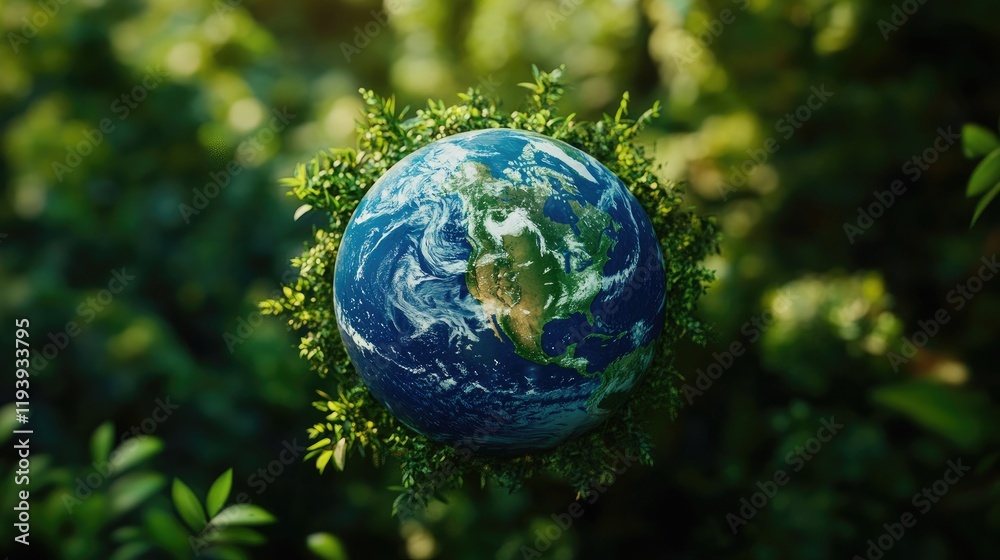 A beautiful blue Earth on a backdrop of green nature, representing the global movement for eco-friendly living and environmental protection. A beautiful blue Earth on a backdrop of green nature, representing the global movement for eco-friendly living and environmental protection.
