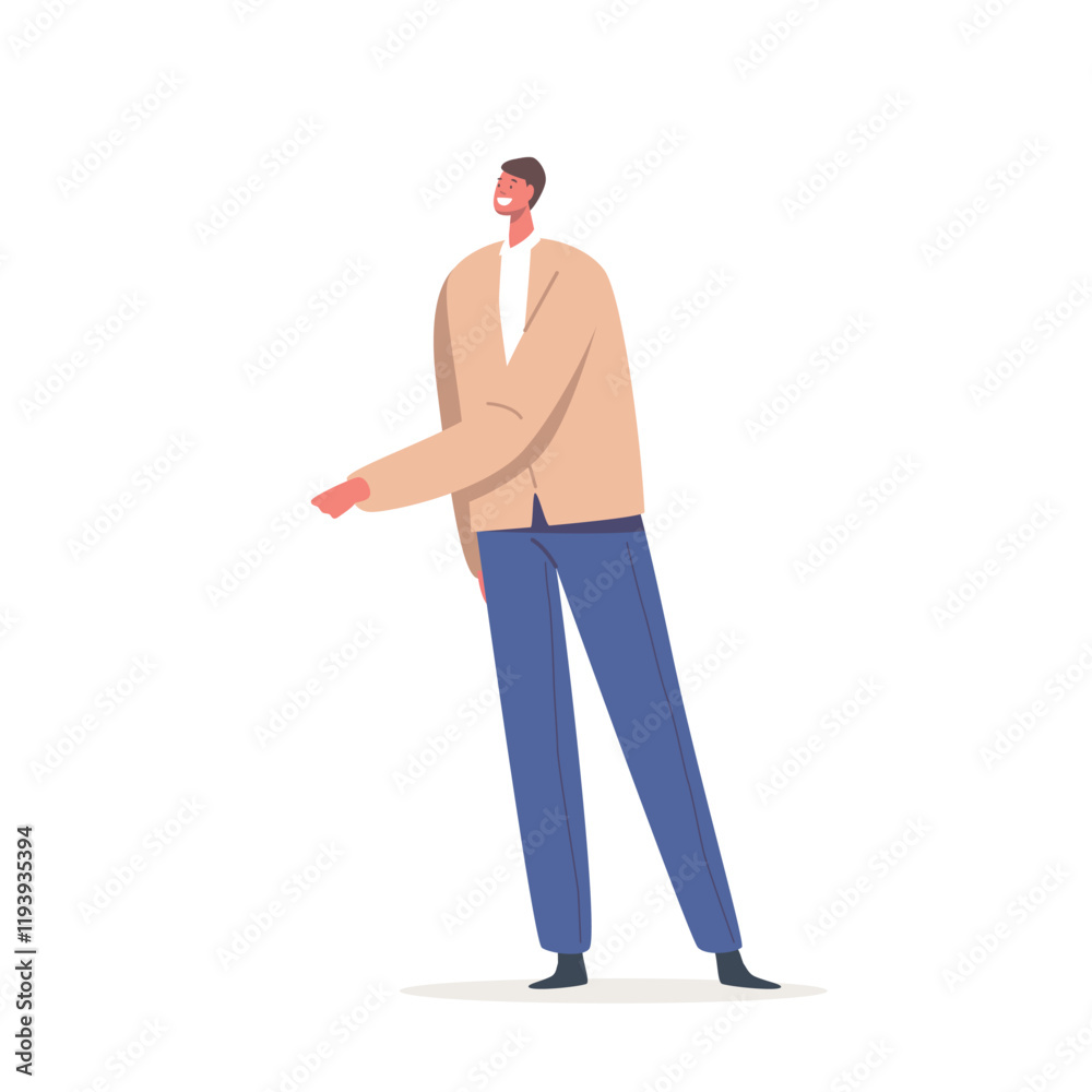 Φωτογραφία Single Male Character Wear Blazer and Blue Trousers Stretching Hand for Greeting