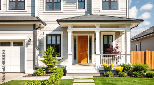 Luxury Home Exterior: Modern Architectural Design, Landscaping, and Inviting Entrance.  Discover the perfect blend of contemporary style and comfortable living in this stunning residence.
