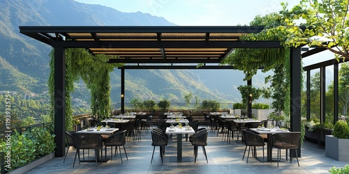 Mountain View Rooftop Restaurant Terrace Dining Area