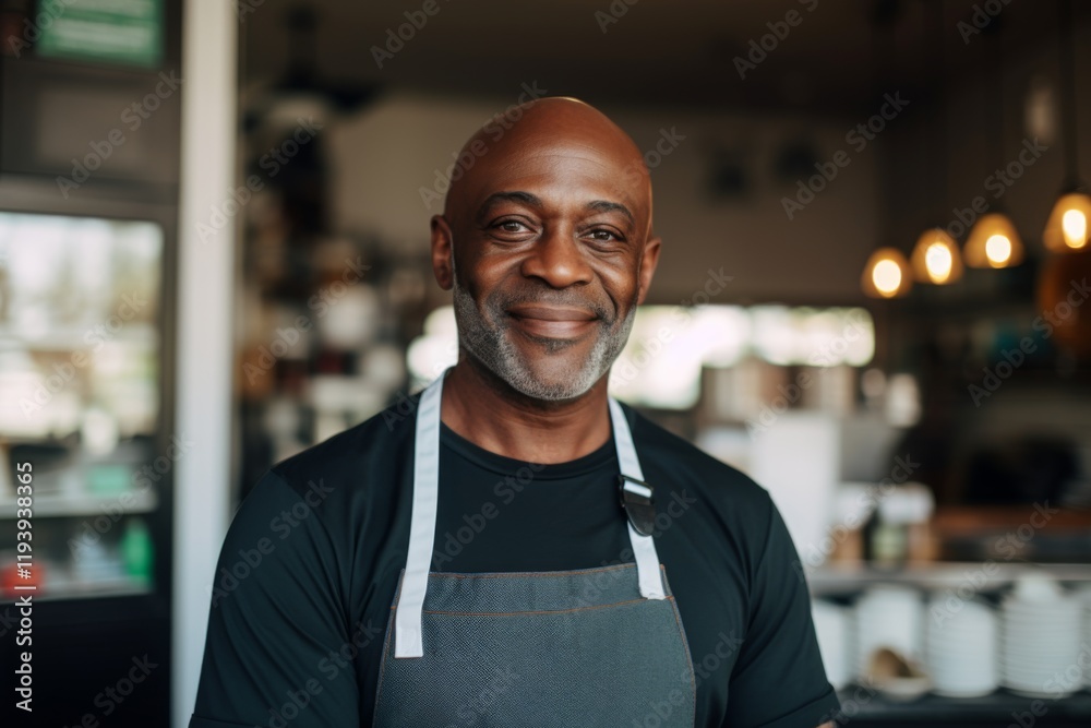 Fototapeta premium Smiling portrait of a middle aged male African American small business owner