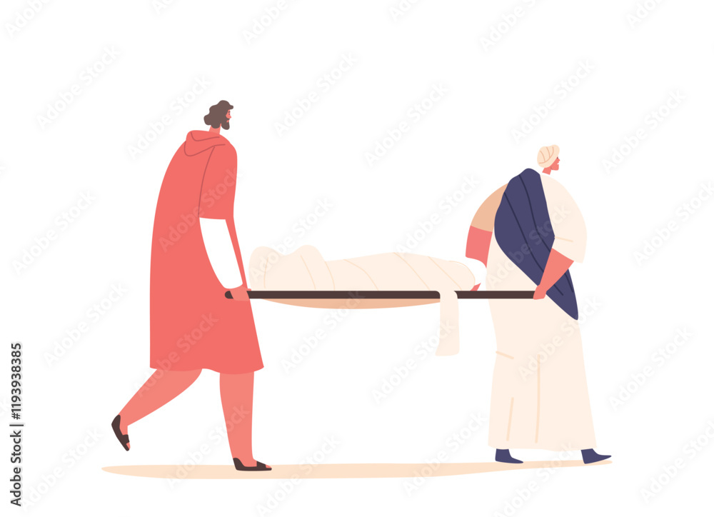 Φωτογραφία Grieving Apostle Characters Tenderly Bear The Lifeless Body Of Jesus on Stretche
