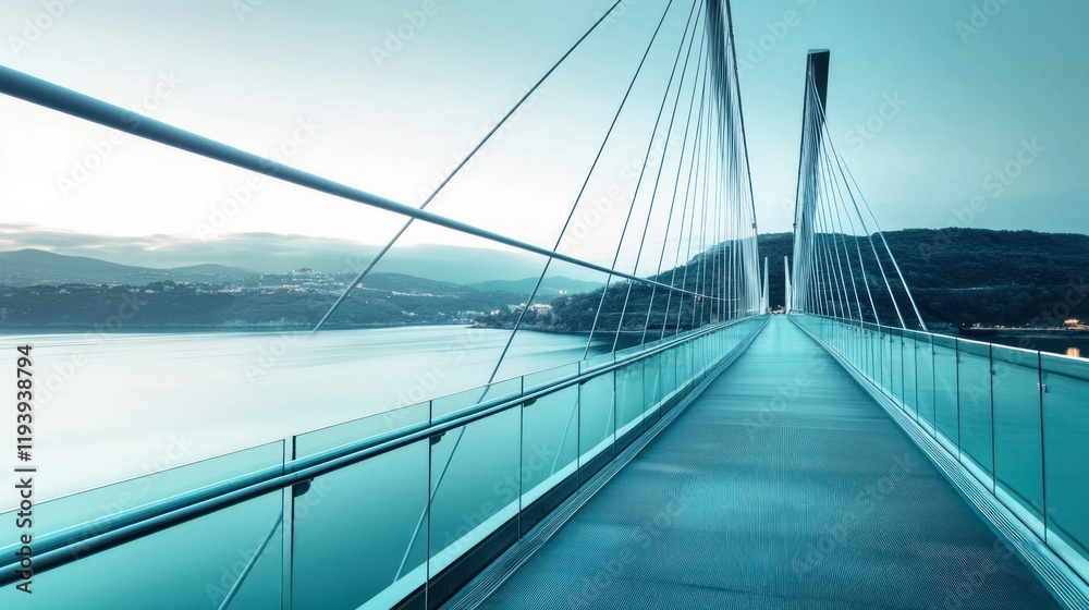 Naklejka premium Serene Bridge Over Calm Water: Modern Architectural Marvel