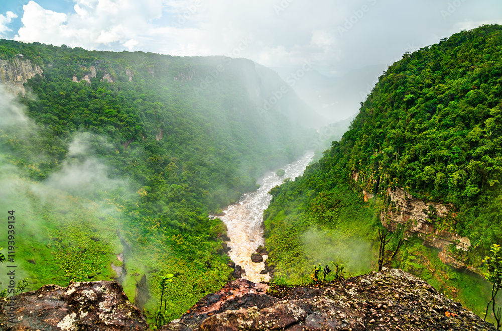 The Potaro river valley under Kaieteur Falls in the Amazon rainforest of Guyana, South America