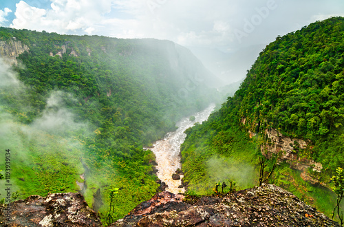 The Potaro river valley under Kaieteur Falls in the Amazon rainforest of Guyana, South America photo