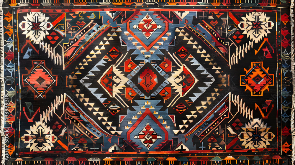 Traditional Kilim Pattern with Vibrant Geometric Motifs and Intricate Cultural Artistry Traditional Kilim Pattern with Vibrant Geometric Motifs and Intricate Cultural Artistry