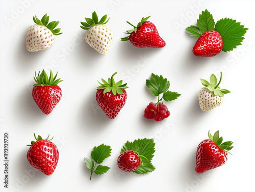 Icônes de fraise en 3D sur fond blanc
