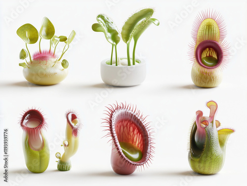 6 icônes de plantes carnivores en 3D sur fond blanc photo