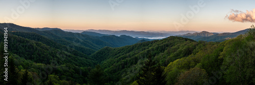 Panorama of Sunrise from Newfound Gap in the Smokies photo