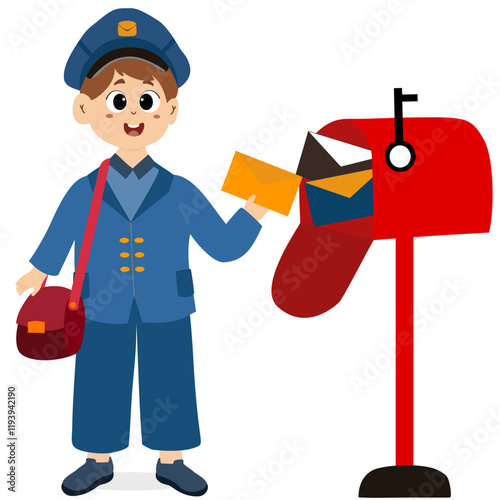 Happy World Post Day, there are people delivering letters to the post office. World Post Day celebration card. Postcard design for postal service worker congratulatory vector illustration