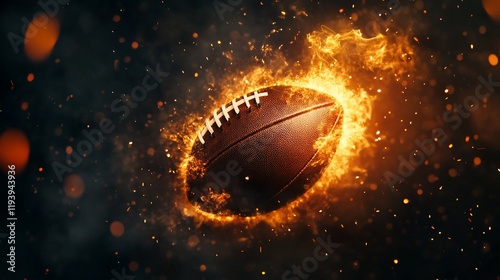 A fiery football in motion, symbolizing energy and excitement in sports.